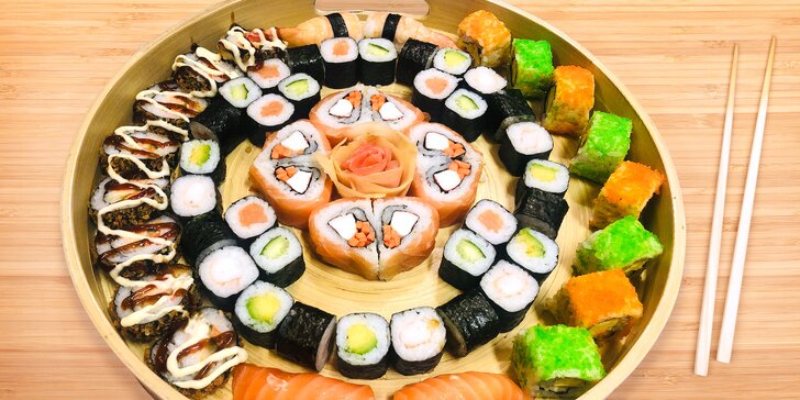 Asijská hostina: 24–60 ks sushi s lososem, krevetami i vegetariánských