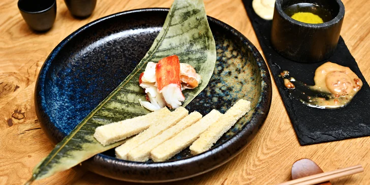 Degustační japonské menu pro dva: rybí polévka, sushi i královský krab