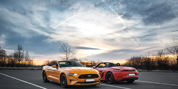 20–120 min. řízení nového Porsche 718 a Mustangu GT 5.0 Cabrio