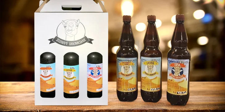 Odneste si domů 3 litry piva: 11° světlé, 12° polotmavé a 13° IPA od Žiznivého dromedára