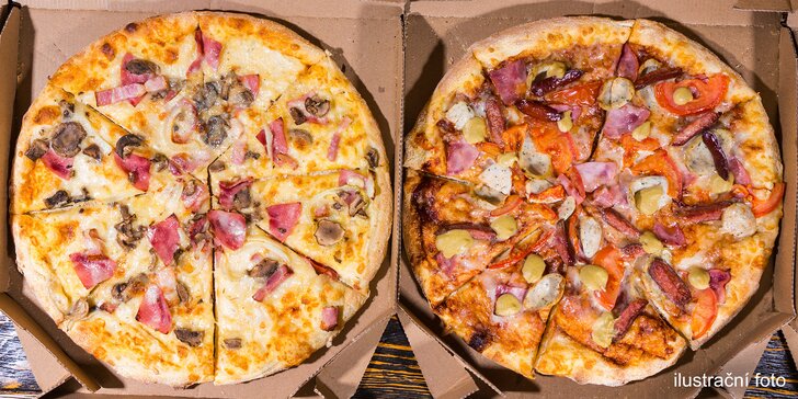 2 pizzy s rozvozem domů či s sebou: výběr z 16 druhů, průměr 30 cm, smetanový i rajčatový základ