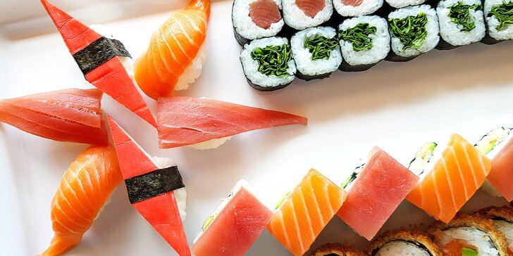 Japonské sushi: set s 28 nebo 60 kousky s lososem, avokádem, tuňákem i krevetami