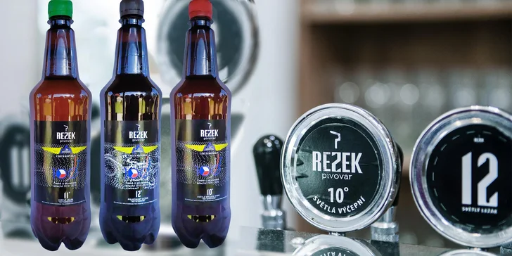 10 litrových piv z minipivovaru Rezek s sebou: světlé i polotmavé, 10°, 11° a 12°