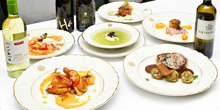 5* degustační menu pro dva v Grandhotelu Bohemia: grilovaná šunka, jarní kuřátko i flambovaná palačinka