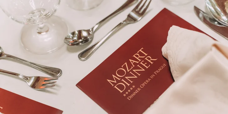 3chodové menu, nápoje a koncert Mozartovy hudby v krásném sále Boccaccio