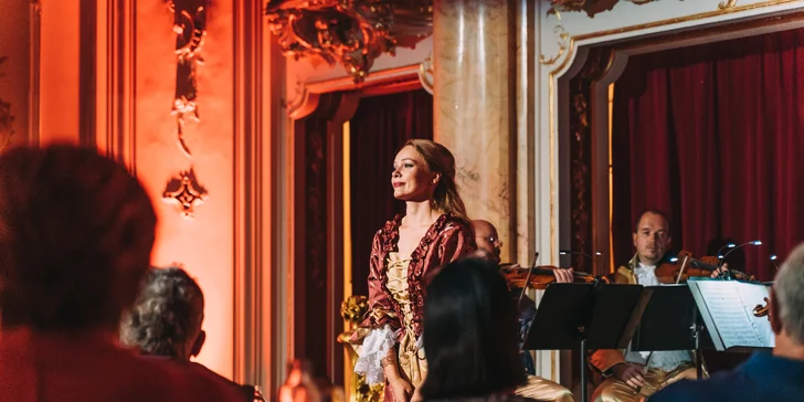 3chodové menu, nápoje a koncert Mozartovy hudby v krásném sále Boccaccio