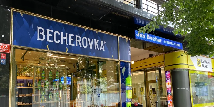 Jan Becher na Václavském náměstí: degustace 5 likérů, molekulární kaviár, oplatka a drink Beton