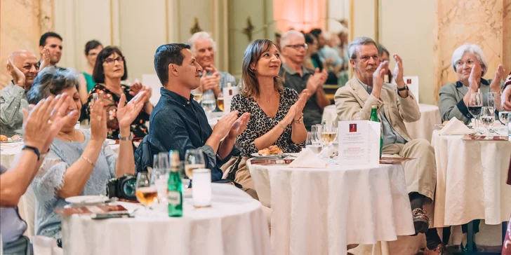 3chodové menu, nápoje a koncert Mozartovy hudby v krásném sále Boccaccio