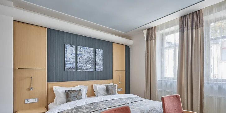 4* hotel jen 2 minuty od kolonády: jídlo, neomezený wellness i procedury