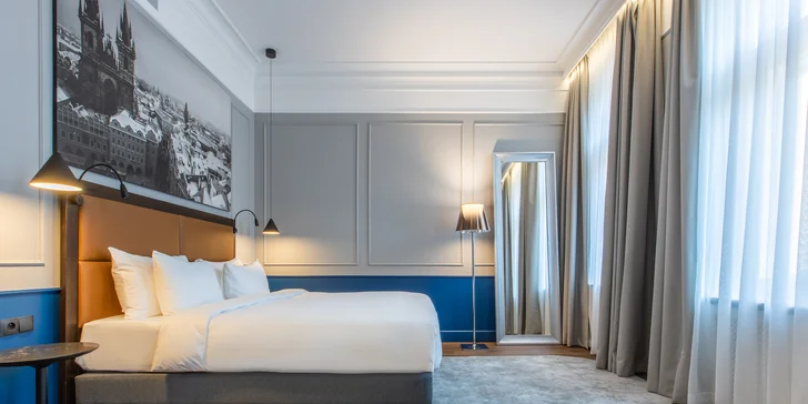 Moderní hotel v secesní budově blízko Václavského náměstí: snídaně i poukaz do baru