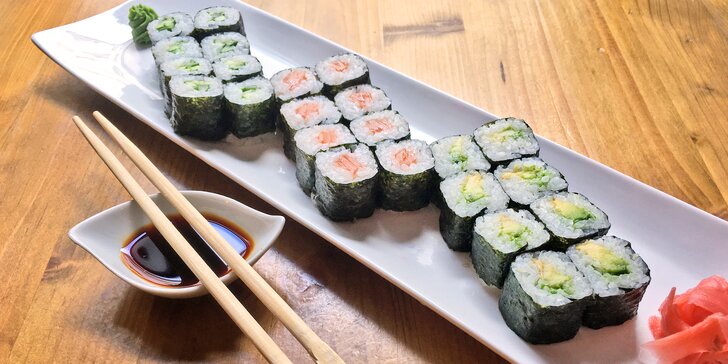 Sety pro milovníky asie: 24 nebo 46 ks sushi s lososem, krabem i avokádem a wakame salát