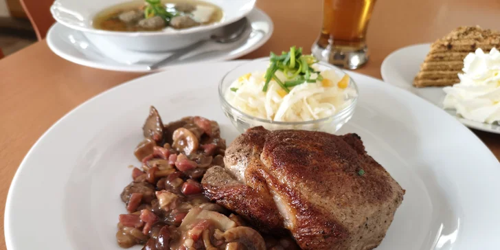 3chodové menu s 300g steakem z vepřové krkovice pro 1 i 2 osoby