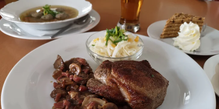 3chodové menu s 300g steakem z vepřové krkovice pro 1 i 2 osoby