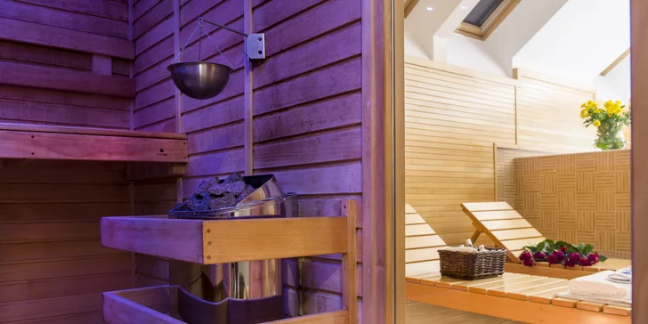 2 hod. relaxu v privátním wellness pro 2–4 osoby: finská sauna, hydromasážní whirlpool i relaxační zóna