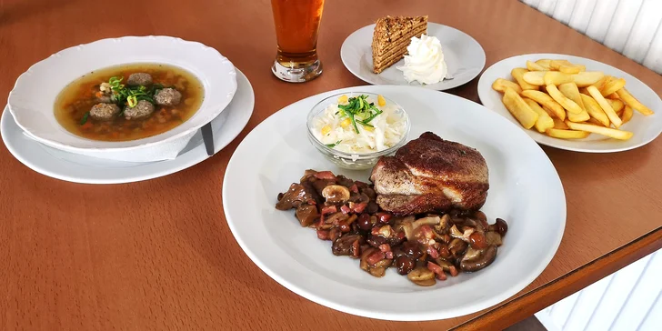 3chodové menu s 300g steakem z vepřové krkovice pro 1 i 2 osoby