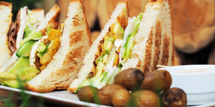 Dobrota v centru Brna: vyladěný sendvič podle výběru ze 3 druhů, brambory grenaille a dip