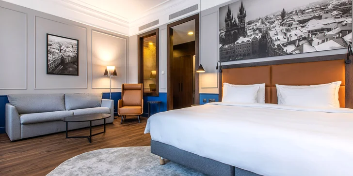 Moderní hotel v secesní budově blízko Václavského náměstí: snídaně a kredit na služby