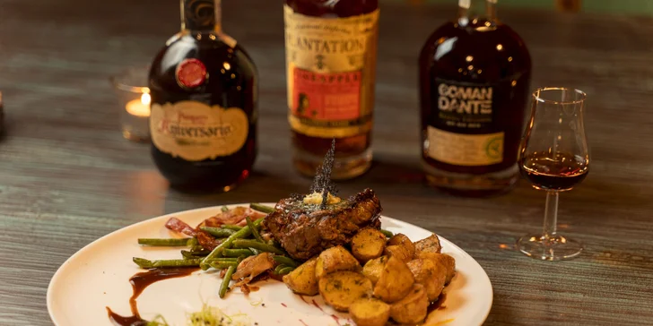 Tříchodové menu s carpacciem a biftekem a degustace rumů pro 2 osoby