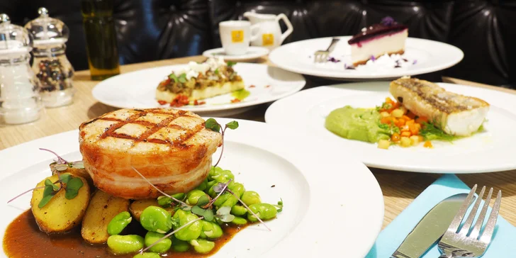 3chodové menu pro 1 nebo 2 osoby: bruschetta s lilkem, filet z candáta, vepřový steak i cheesecake