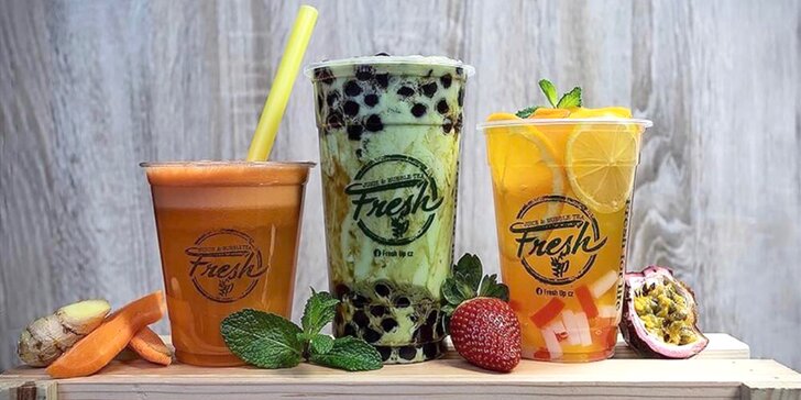 Letní fresh drink podle výběru: smoothie, džus, mléčný čaj nebo fresh tea