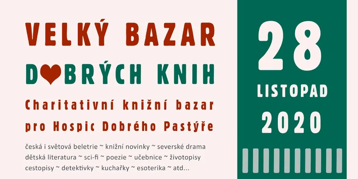 Přispějte na kompenzační pomůcky a další nezbytnosti pro hospic a zajděte na velký knižní bazar