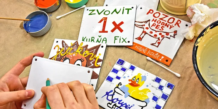 Zábava ve Smaltérii: zdobení 1, 2 či 4 ks plechových cedulek, různé techniky