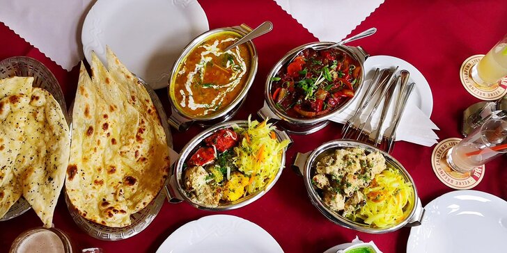 4chodové indické menu pro 2 nebo 4 osoby: kuřecí, jehněčí i vege hlavní chod