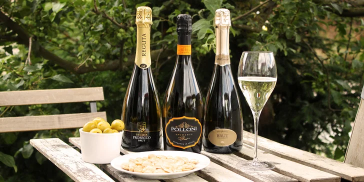 Voucher na 300, 600 nebo 1000 Kč na prosecca a olivy, mandle nebo klobásy
