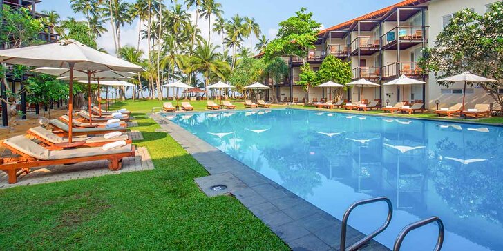 Dovolená na jihu Srí Lanky: tropický resort přímo u pláže, bazény, 1 dítě do 5,99 let má pobyt zdarma