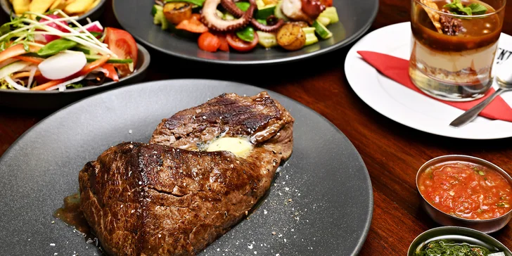 3chodové argentinské menu pro 2 osoby: chobotnice, dva druhy steaků i dezert s kávou