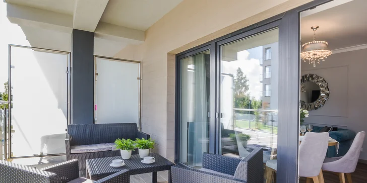 Hurá na Balt: moderní apartmány s plnou výbavou a terasou, 10 min. k pláži, neomezené vstupy do wellness