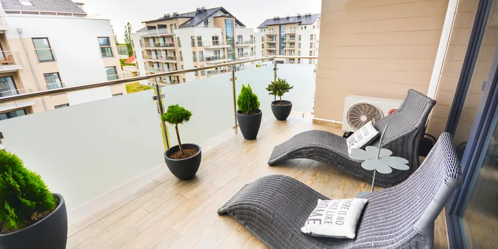 Hurá na Balt: moderní apartmány s plnou výbavou a terasou, 10 min. k pláži, neomezené vstupy do wellness
