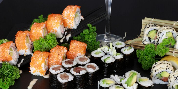 Japonsko v centru Ostravy: set 50 ks sushi s rybami i zeleninou a ovocem