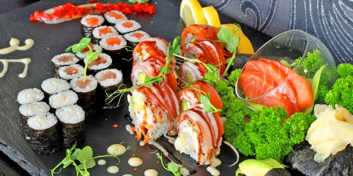 Na sushi do restaurace Kiyoko u Stodolní: 4 sety po 24–37 ks, losos i vege a smažené