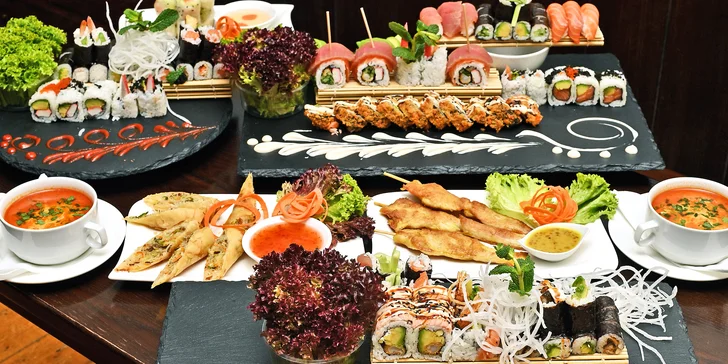 Sushi menu na Novém Městě: 24–57 rolek, saláty, závitky i kuřecí špízy