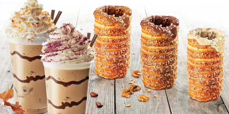 Velký trdelník: příchuť dle výběru, nutella, zmrzlina i ledová káva nebo cappuccino