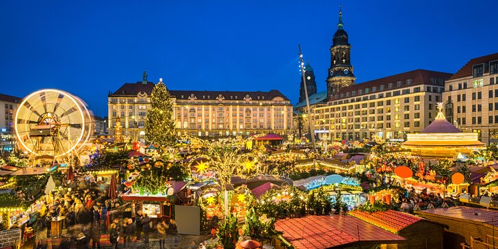 Vánočně vyzdobená Pirna s trhem a adventní trhy v Drážďanech