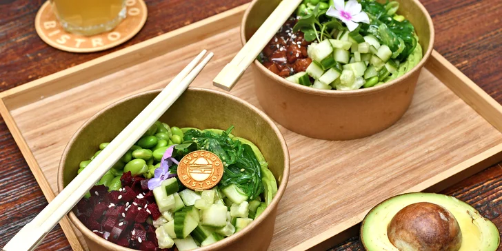 Lososový nebo vegetariánský poke bowl i s ice tea pro 1 či 2 osoby
