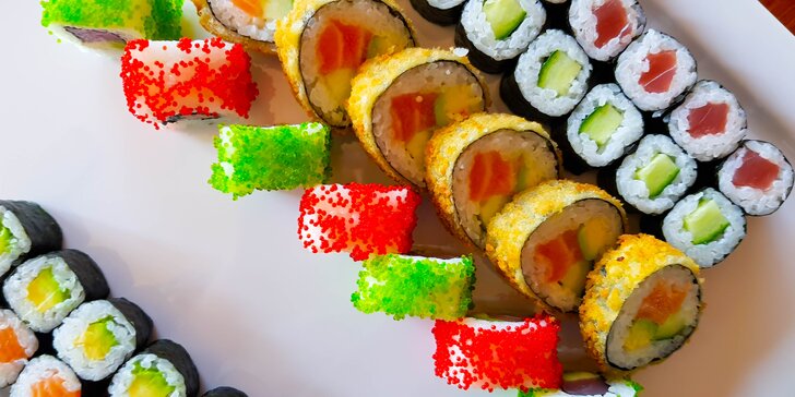 30-67 kousků sushi v Porubě klidně i s sebou: kreveta, losos v tempuře i tuňák California