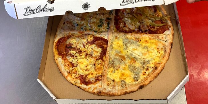 Velká pizza Don Corleone: 45 cm, na každé čtvrtce jiné obložení