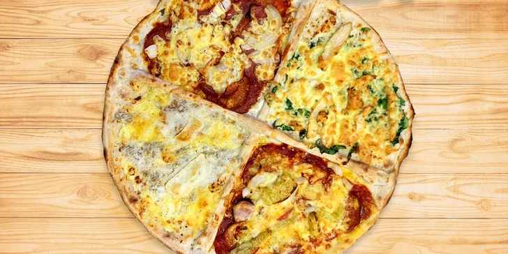 Velká pizza Don Corleone: 45 cm, na každé čtvrtce jiné obložení