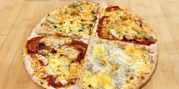 Velká pizza Don Corleone: 45 cm, na každé čtvrtce jiné obložení