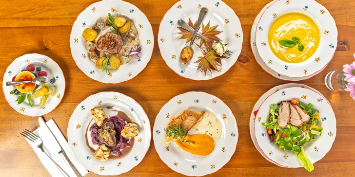 5chodové degustační menu s hlavním chodem podle výběru i privátní spa pro 2 osoby