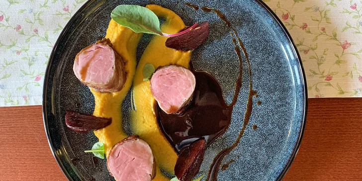 Tříchodové dýňové menu pro dva: polévka, panenka či rizoto a koláč