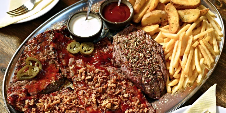 Masové menu na Malé Straně: argentinský hovězí top side steak na 3 způsoby, přílohy a omáčky