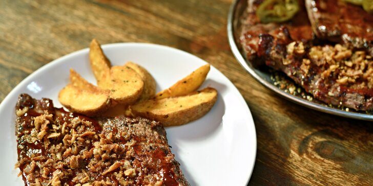 Masové menu na Malé Straně: argentinský hovězí top side steak na 3 způsoby, přílohy a omáčky