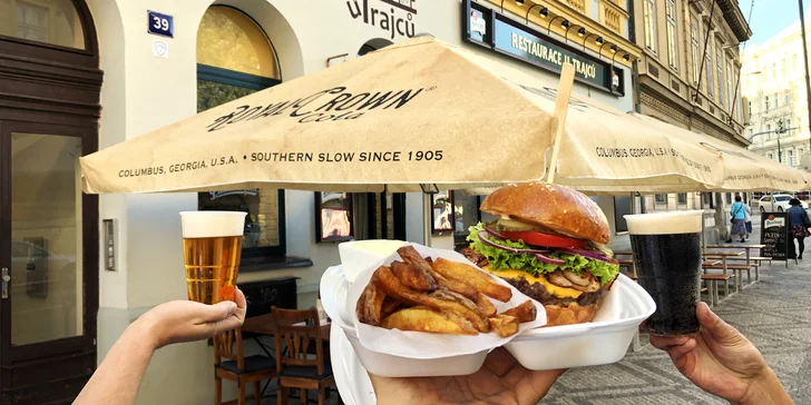 Vymazlené burgery s hovězím z českého chovu, hranolky a plzeň nebo kofola pro 1 i 2 hladovce