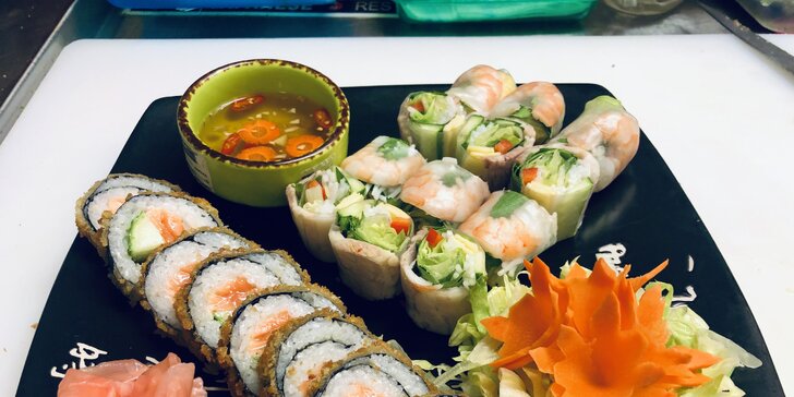 Pochutnejte si na sushi: 24 nebo 60 rolek s lososem, krabem i vege