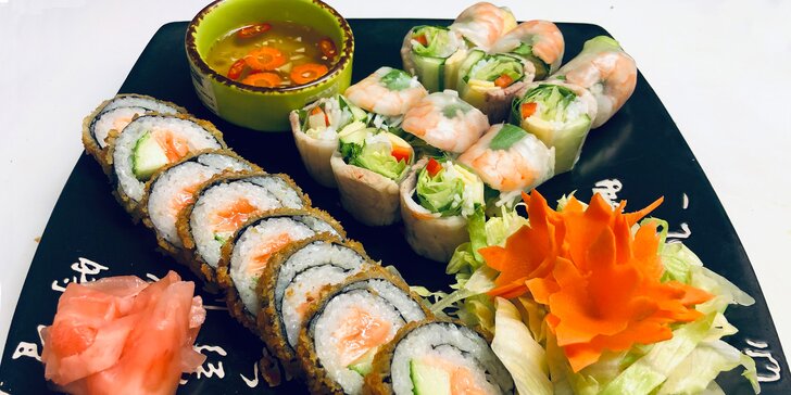 Zajděte na sushi sety: 24 nebo 60 rolek s lososem, krabem i vege