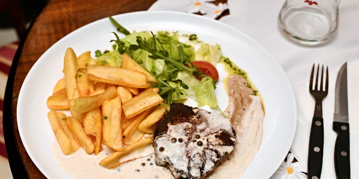 Italská kuchyně v centru Prahy: bohaté 3chodové menu pro 2 osoby s hovězí svíčkovou nebo panenkou